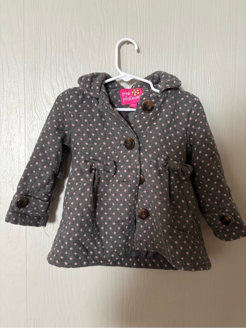 Pink Platinum Gray Coat with Pink Dot Print and Hood